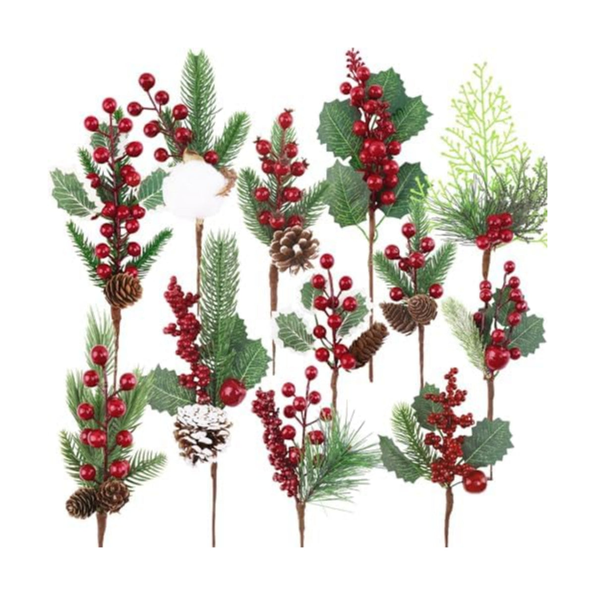 12 Pcs Pine Cones Red Berry Picks Stems Christmas Floral Picks and Sprays