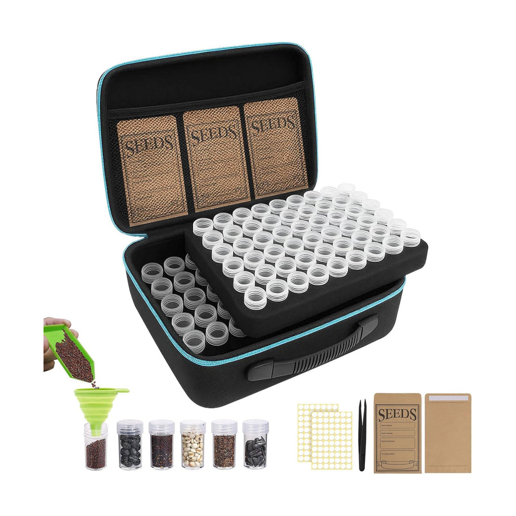 Seed Storage Organizer Box with 120 Slots, Airtight Seed Saver Kit with 25 Craft Envelopes, Funnel and Tweezers