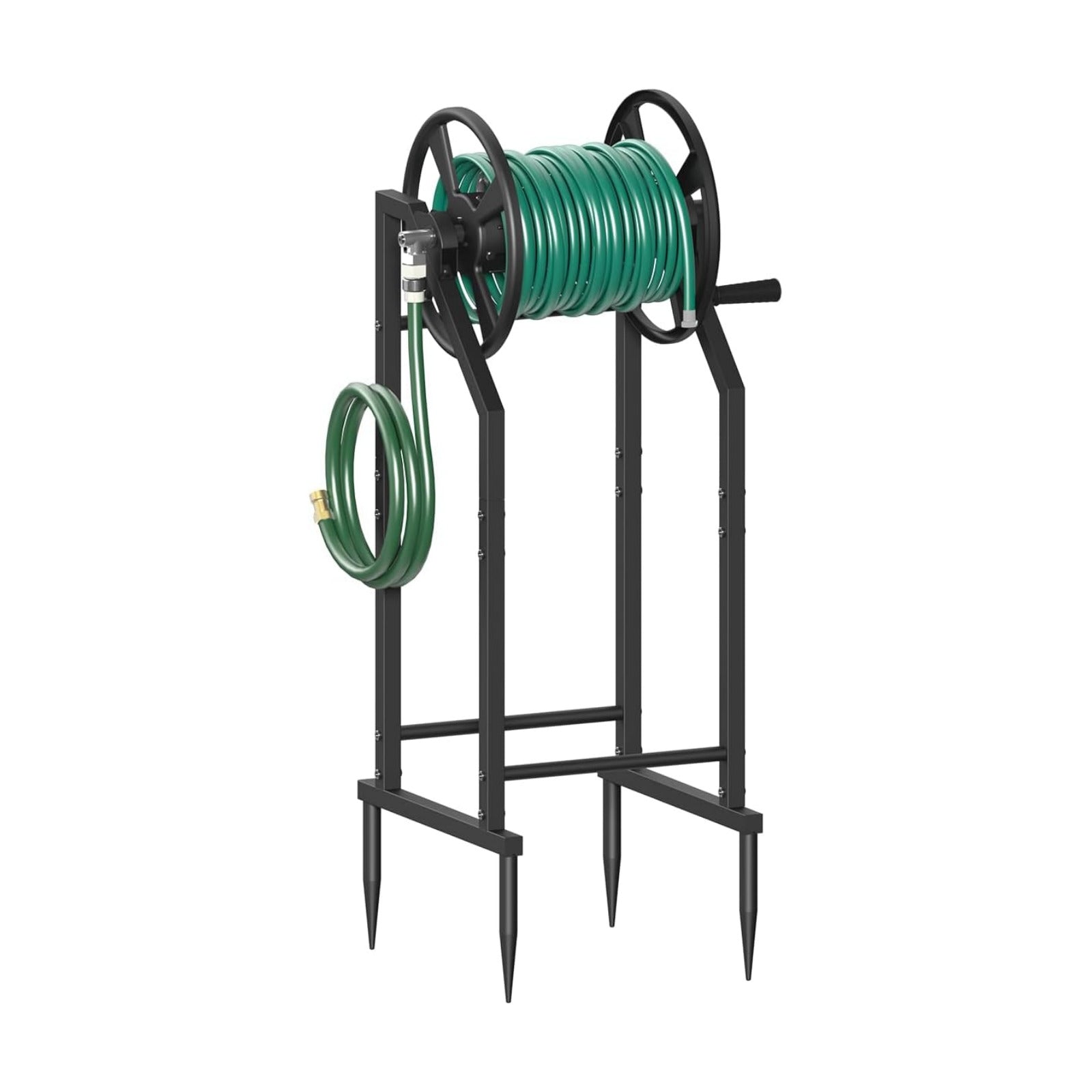 4-Spike Garden Hose Reel with 3.9ft Leader Hose & Stainless Fitting, Outdoor Hose Holder holds 125ft Hose of 5/8"