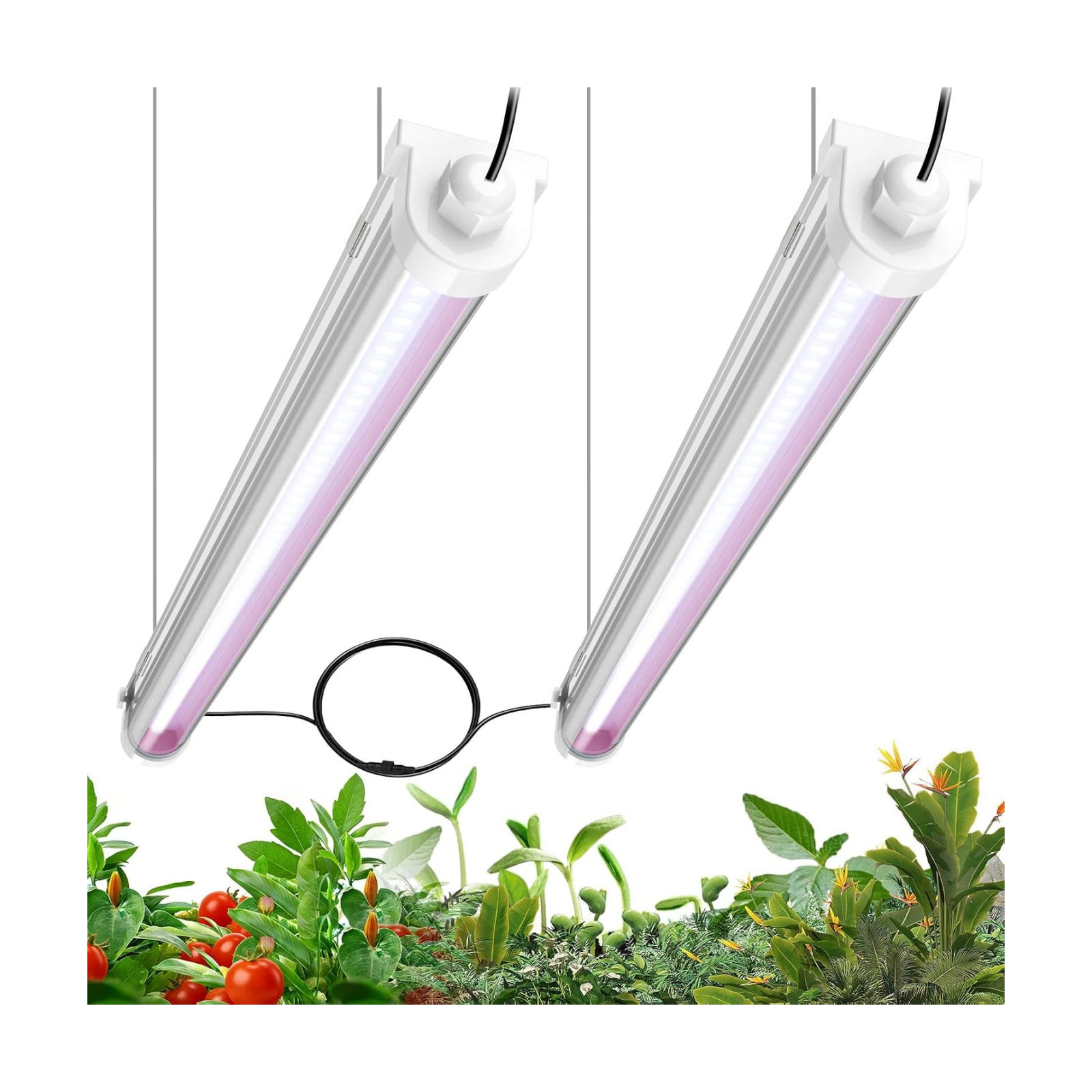 JESLED Waterproof T8 2FT Grow Lights, Full Spectrum Indoor Plant Light, 2P | 48W(2 X 24W)300W Equivalent, V-Shaped