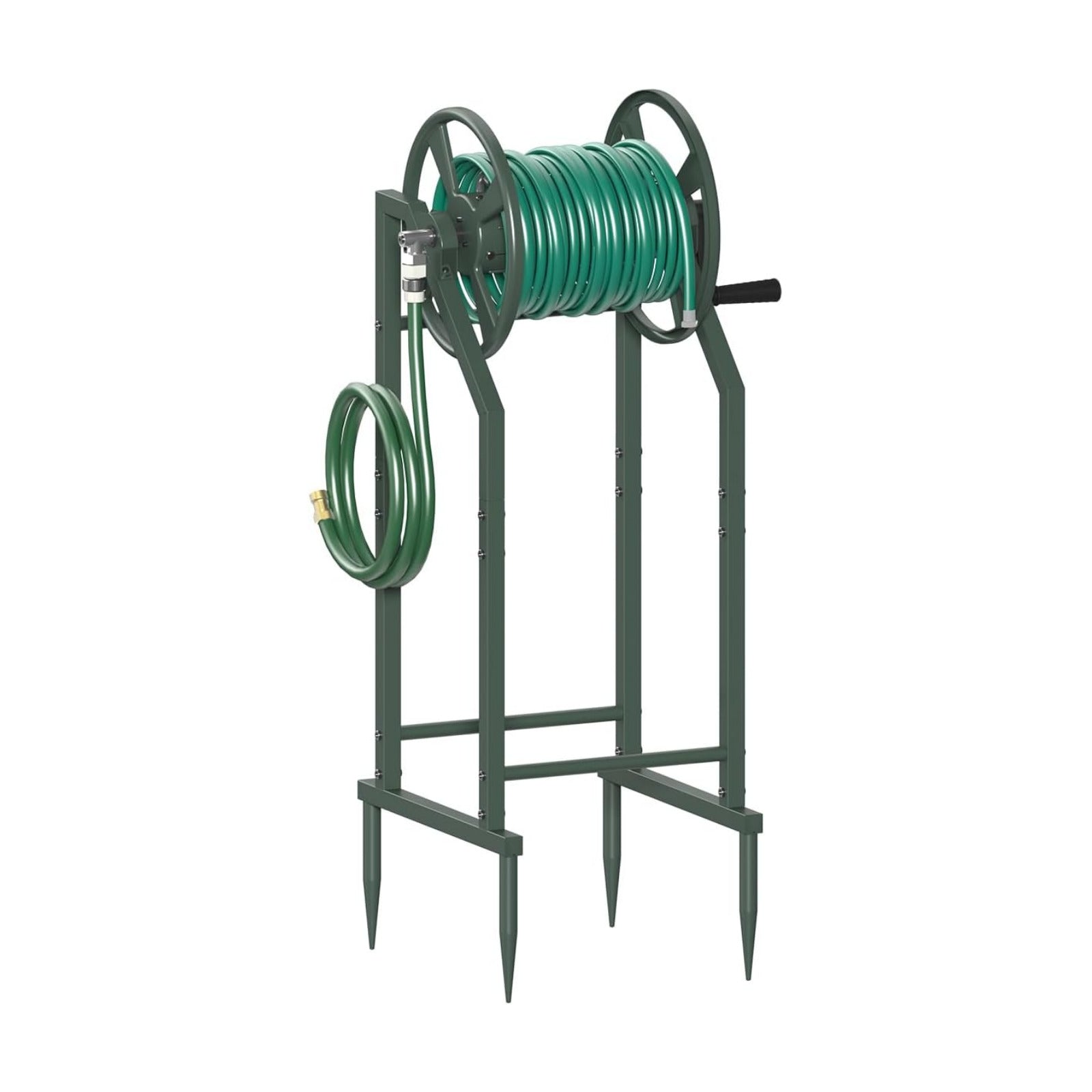 4-Spike Garden Hose Reel with 3.9ft Leader Hose & Stainless Fitting, Outdoor Hose Holder holds 125ft Hose of 5/8"