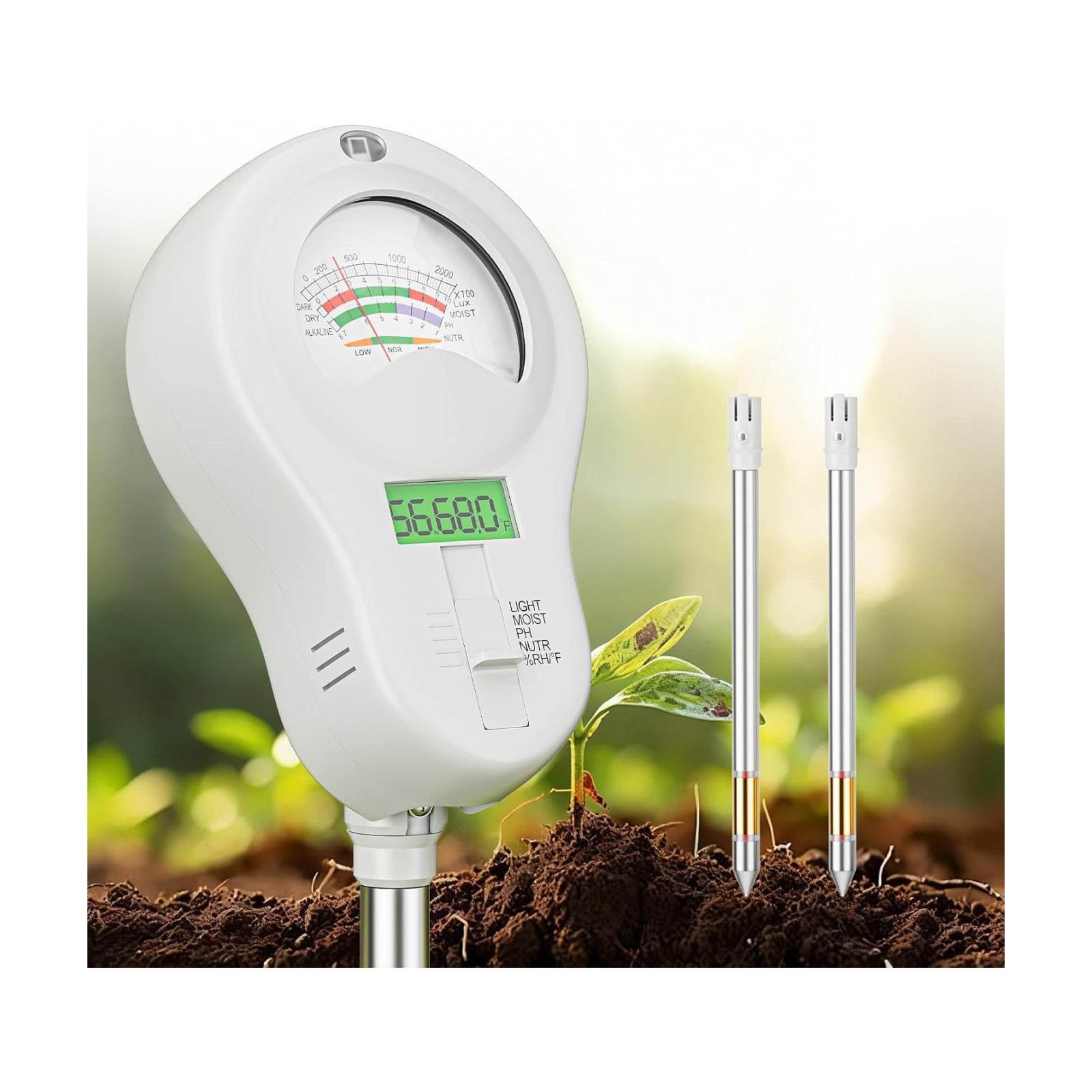 SPECILITE 6-in-1 Digital Soil Tester with Dual Screen & 2 Removable Probes | Moisture, PH, Sunlight, Temperature &
