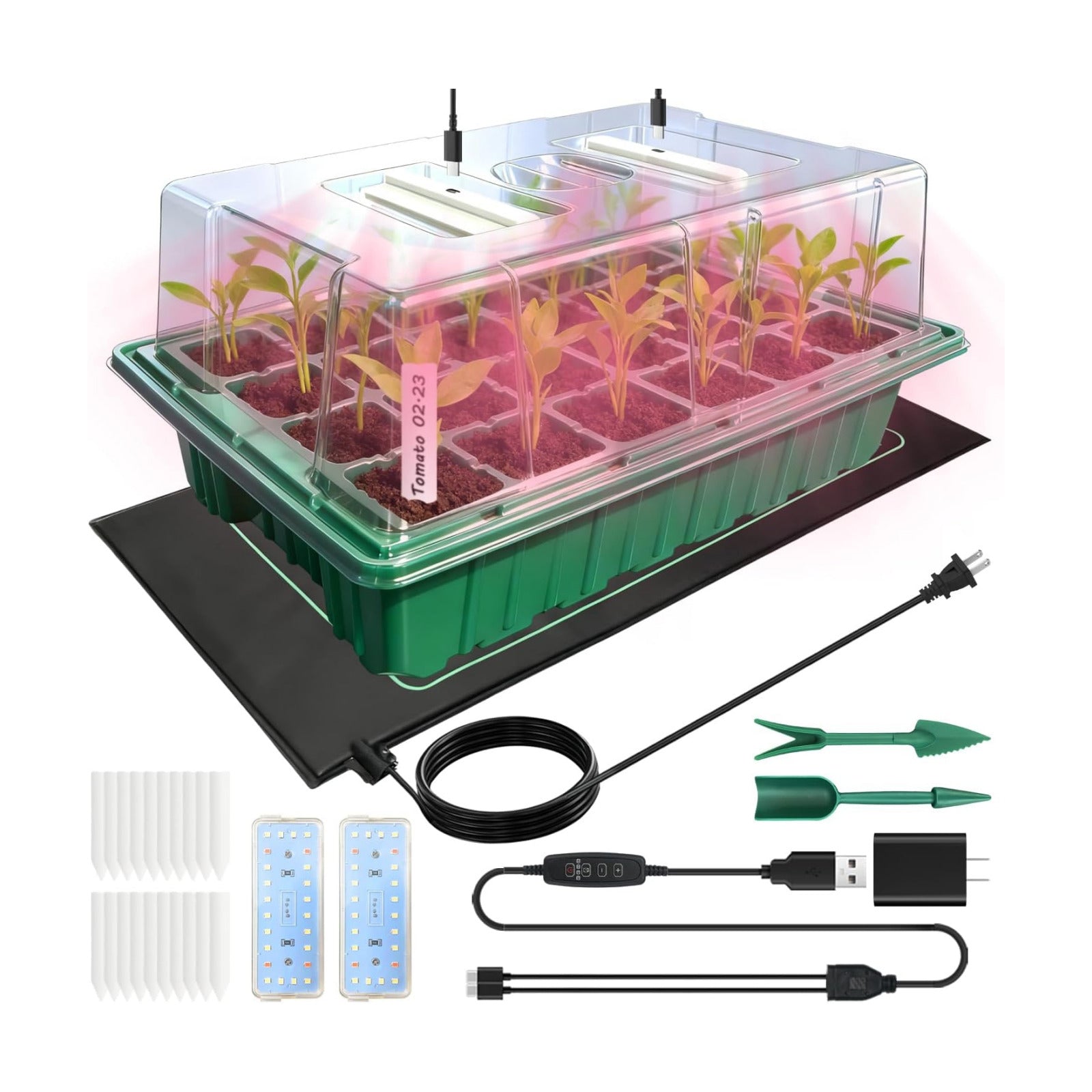 Seed Starter Trays with Grow Lights and Heat Mat for Seed Starting, Growing | Seed Starter Kit with Humidity Dome and
