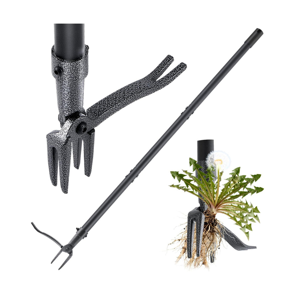 Stand Up Weed Puller Tool, 46" Adjustable All-Metal Long Handle Weeder with 4-Claw Steel Head, Remove Weeds by Roots