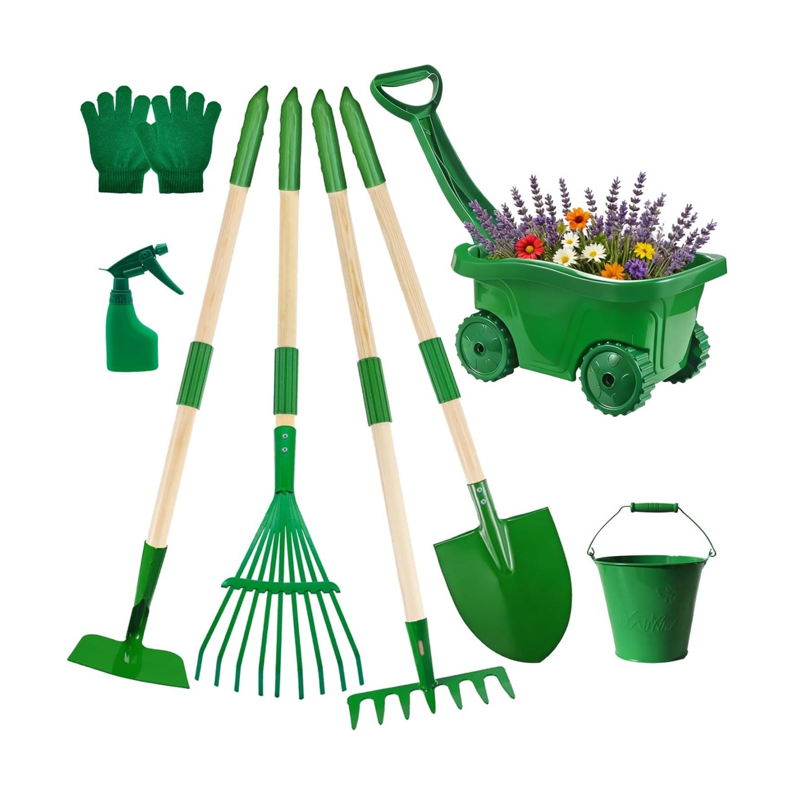 Kids Gardening Tools Set,8pcs Wheelbarrow Set for Kids with Shovel, Rake, Watering Can Outdoor Backyard Farm Digging