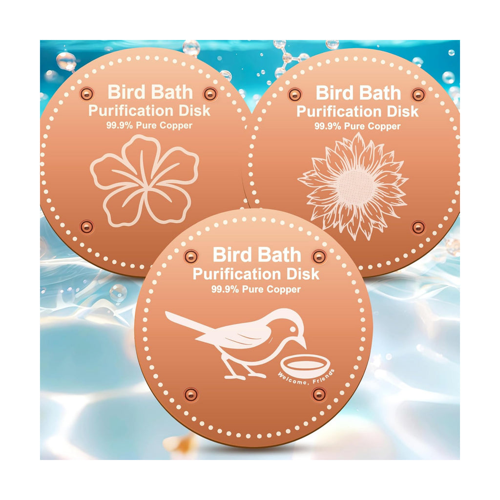OICEME Bird Bath Purification Disk Pure Copper Outside Winter Solar Power Birdbath Heater Deicer Cage Hanging Bowl Metal Warmer Deck Railing Glass Concrete Ceramic Stone Stand Outdoor Fountain 3PCS