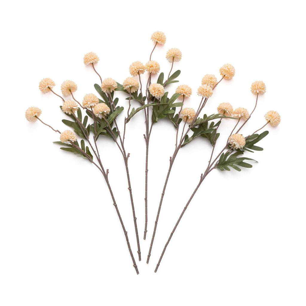 Laelfe Peach Artificial Flowers Pompon Mum, 5Pcs Fake Kiku Flowers Silk Small Mini Chrysanthemum Ball Faux Mum Decor for Filler DIY Bouquet Centerpieces Arrangements Shower (Peach)