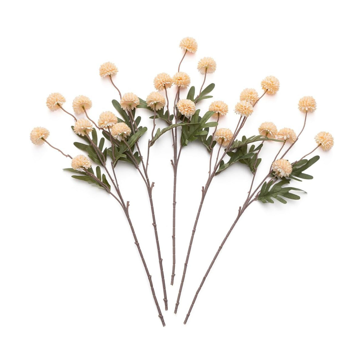 Laelfe Peach Artificial Flowers Pompon Mum, 5Pcs Fake Kiku Flowers Silk Small Mini Chrysanthemum Ball Faux Mum Decor for Filler DIY Bouquet Centerpieces Arrangements Shower (Peach)