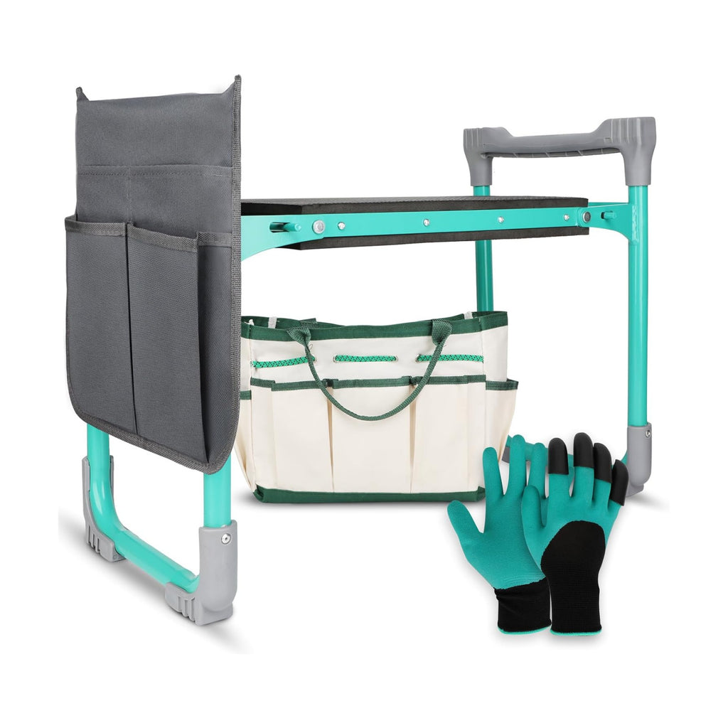 Garden Kneeler and Seat 2-in-1 Foldable Bench, with Storage Bags & Non-Slip Foam Pad