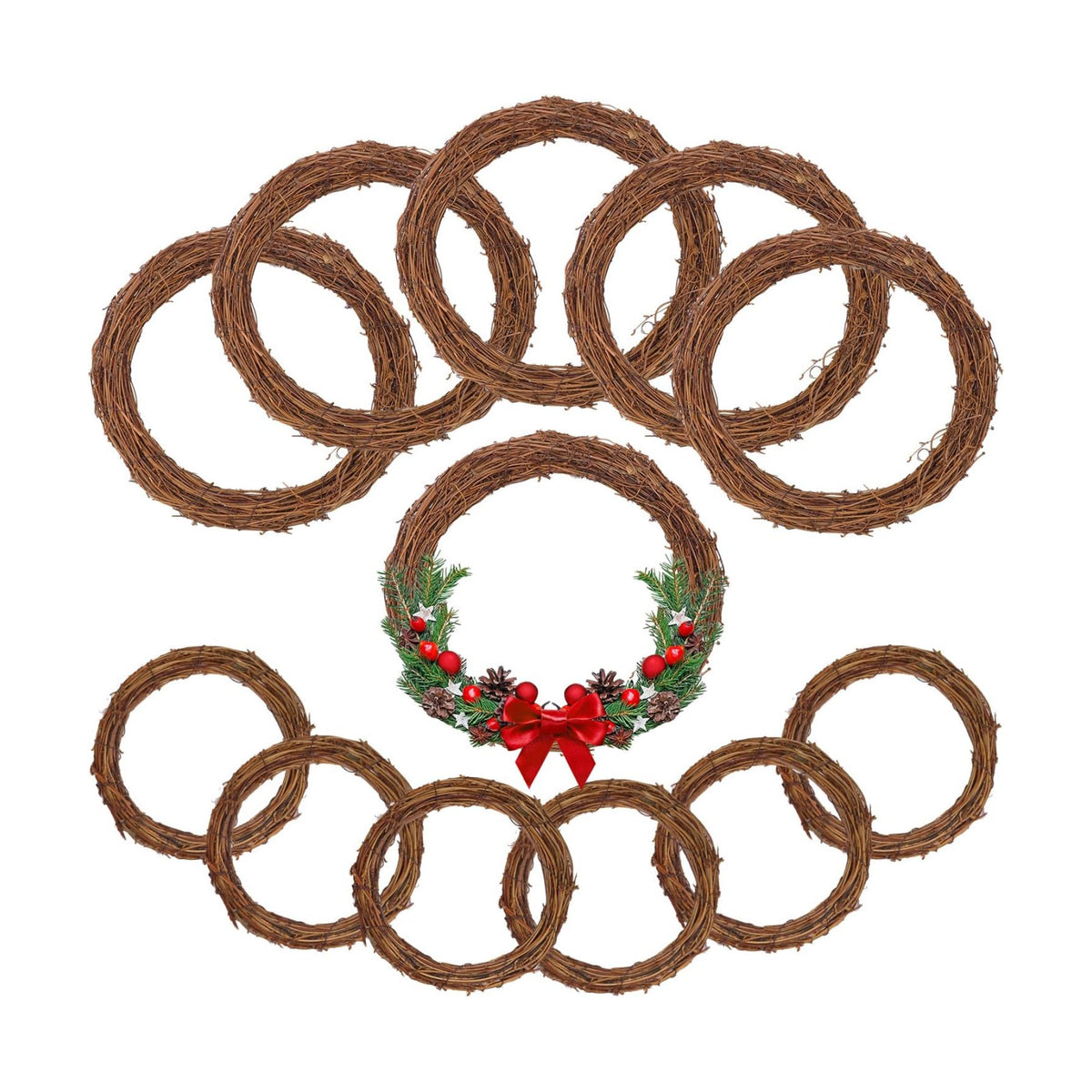 12 Pcs 12 Inch & 8 inch Natural Grapevine Wreath Set, Hand-Woven Vine Branch Wreaths for DIY Crafts, Christmas Decorations, Home & Event Styling(6 Pieces per Size)