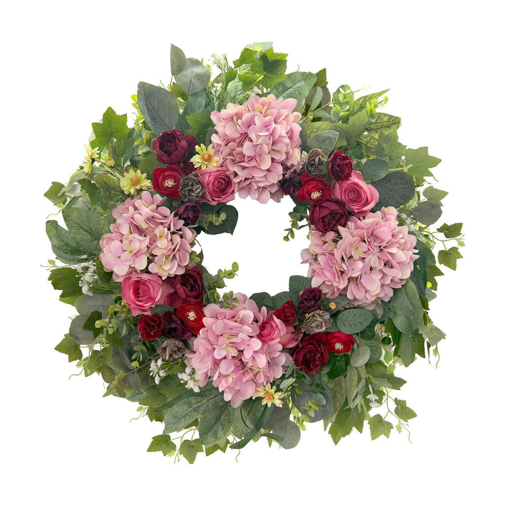HipTree 24 Inch Spring Wreaths for Front Door with Hydrangeas Roses