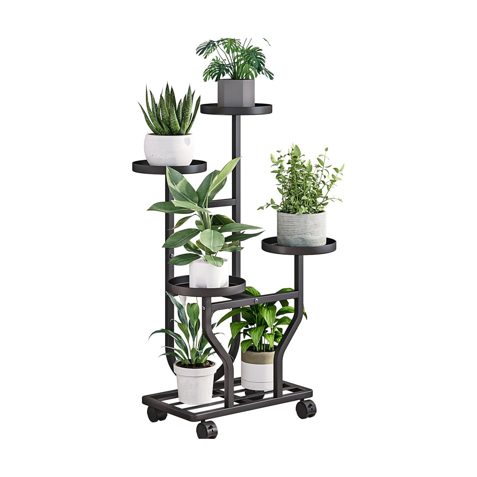 Plant Stand with Wheels, Black 4 Tier Metal Plant Shelf for Indoor Outdoor | Corner Plants Stand Indoor for Bedroom