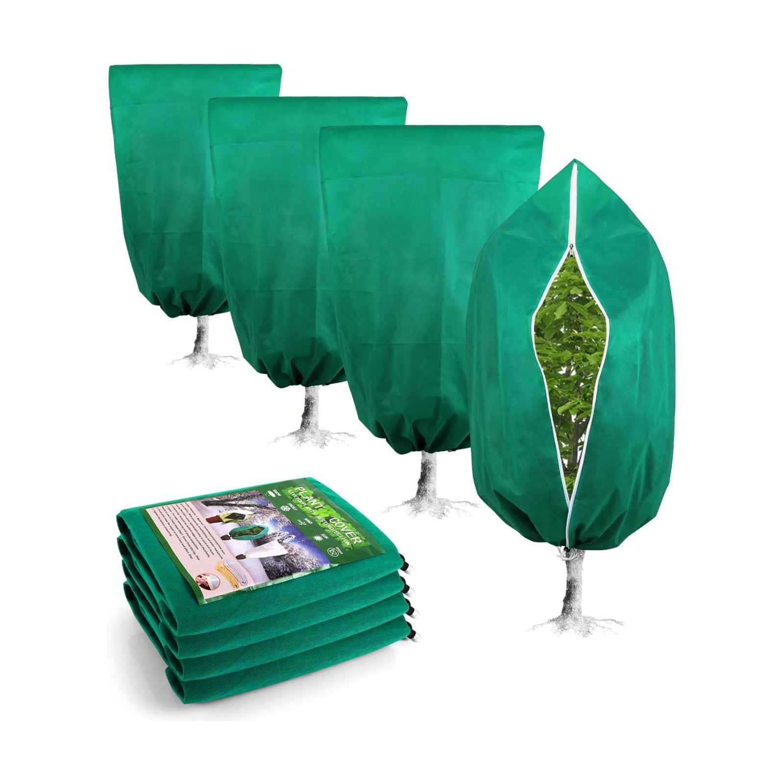 Plant Covers Freeze Protection, 4 Pack Frost Cloths with Zipper Drawstring (31.5" x 47.3"), Reusable Garden Fruit Tree