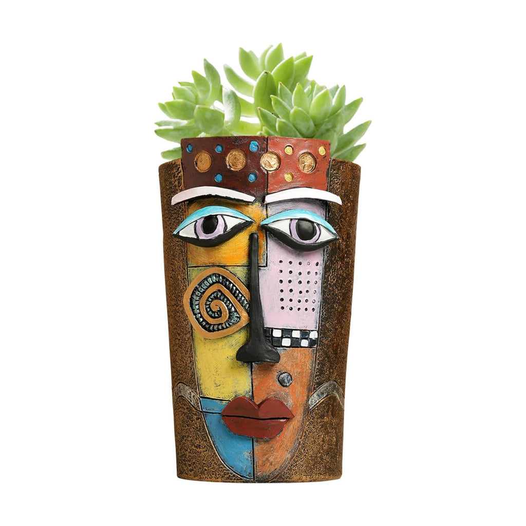 Picasso Abstract Face Flower Pot,Plant Pot with Facial Expressions,Handmade Resin Plant Pot with Drainage Holes,for