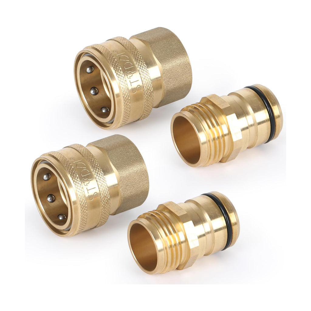 3/4-inch Full Flow Super Heavy Duty Hose Quick Connect Fittings, Lead-free Brass Full Port Garden Hose Quick Connector