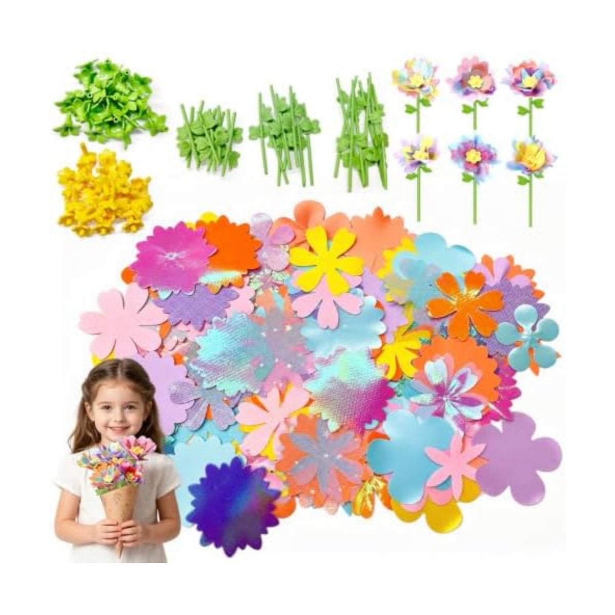 RISUNTOY Flower Making Kit for Kids with 210 Pieces Create 30 Unique Fabric Flowers | DIY Craft Kit for Ages 3+ | STEM Toys for Creative Fun