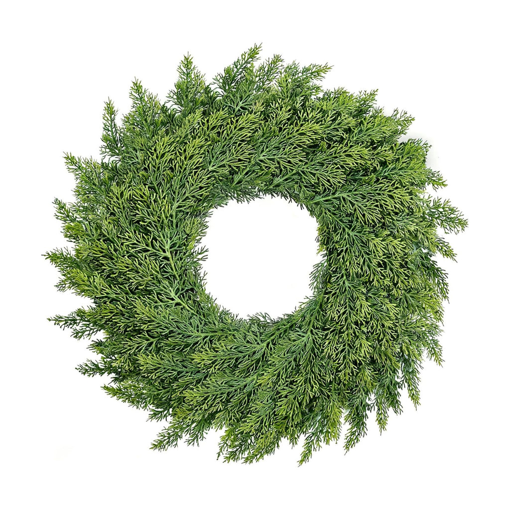 22 inch Real Touch Cedar Wreath, Artificial Greenery Holiday Decor