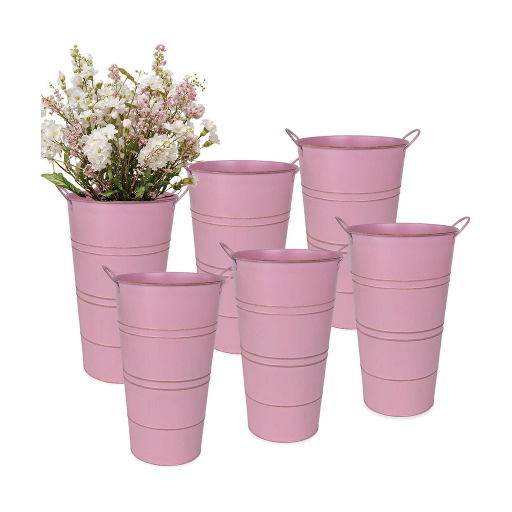 12 Inch Galvanized Metal Vase, 6 Pack Tall Flower Buckets with Handles