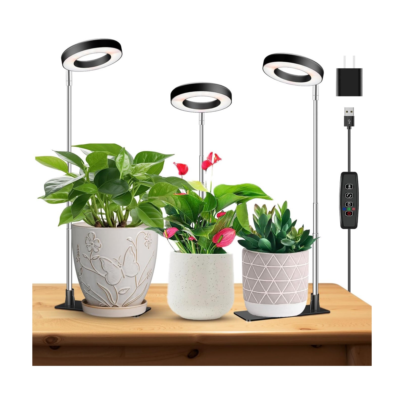Kullsinss 3.5in Halo Plant Lights for Indoor Growing, 48 LEDs Full Spectrum | Black Grow Light with Base, 6/12/16H