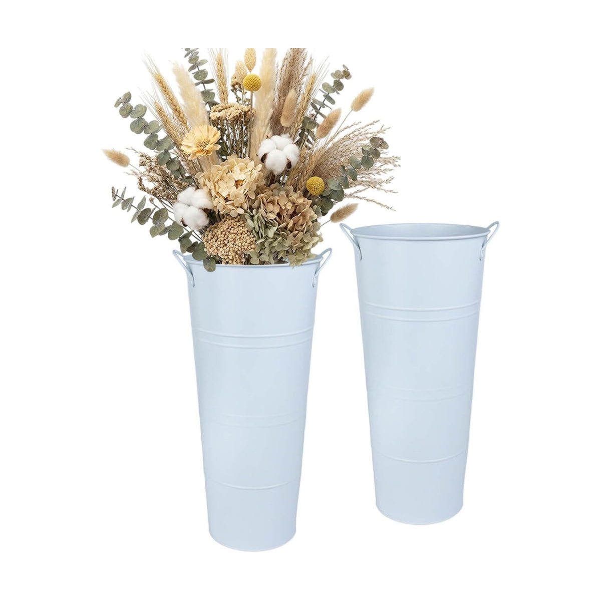 15 Inch Tall Galvanized Flower Bucket, 2 Pack Metal Vases for Dried Flowers