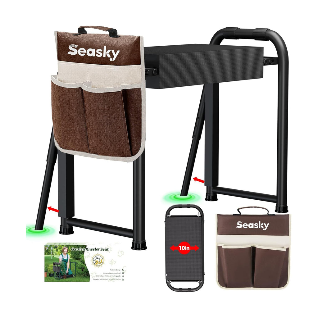 seasky Foldable Garden Kneeler and Seat, Anti-Tipping Gardening Bench Widened Thick Soft Kneeling Pad, Heavy Duty