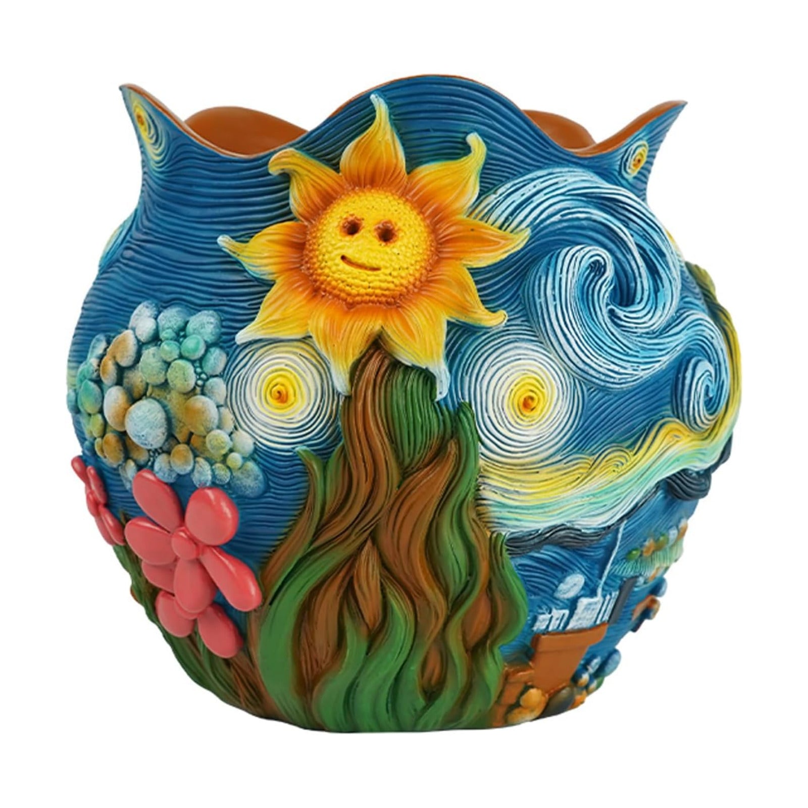 Starry Night Theme Flower Pots Colorful Art Planter Pots for Indoor Plant Cute Unique Resin Flower Pot with Drainage
