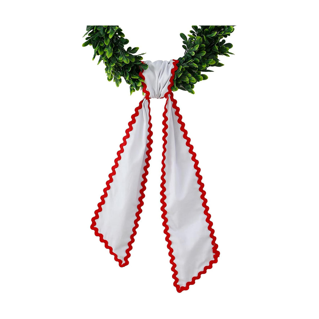 DYSHAYEN Wreath Sash for Front Door, White with Red Trim