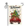 Winter Christmas Garden Flag, Red Truck with Holiday Elements, 12x18 Inches, Double Sided, Burlap, Weather & Fade Resistant