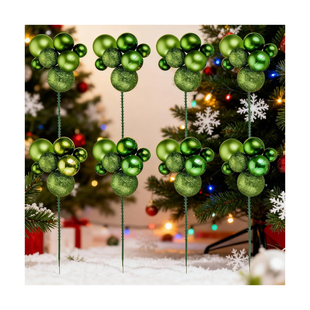 Daifunli 8 Pcs Lime Green Christmas Tree Picks 7.87 Inch Christmas Balls Ornaments Xmas Hanging Peppermint Decorations for Xmas Tree Topper DIY Wreath Holiday Floral Vase Filler Crafts Home Decor