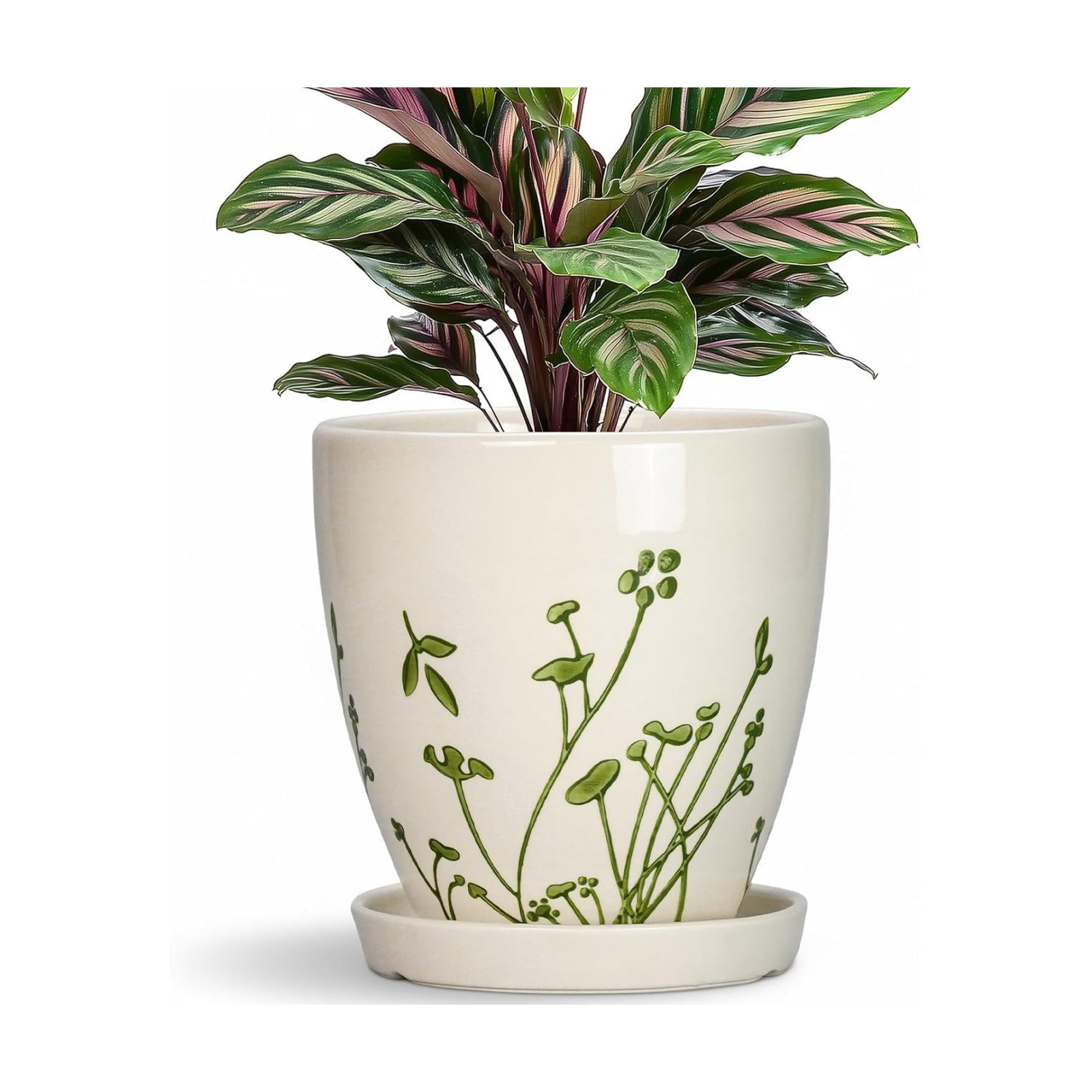 6 Inch Plant Pot - Ceramic Pots for Plants with Drainage Hole and Saucer, Ceramic Succulent Pots for Indoor Outdoor