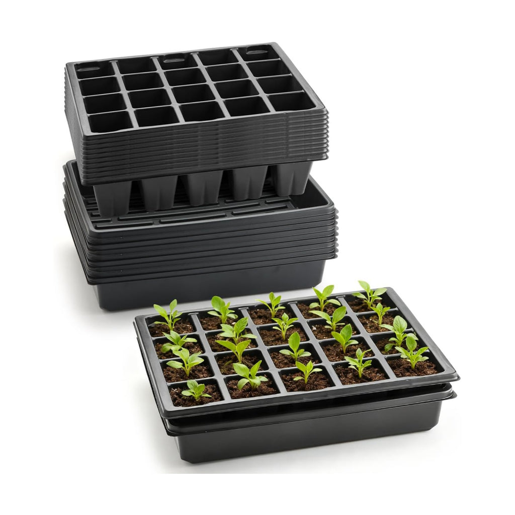 RooTrimmer 10 Pack 2.5 inch Square Pots 3.5 inch Deep 20 Cell Seedling Plug Trays with Water Collection Nursery Trays