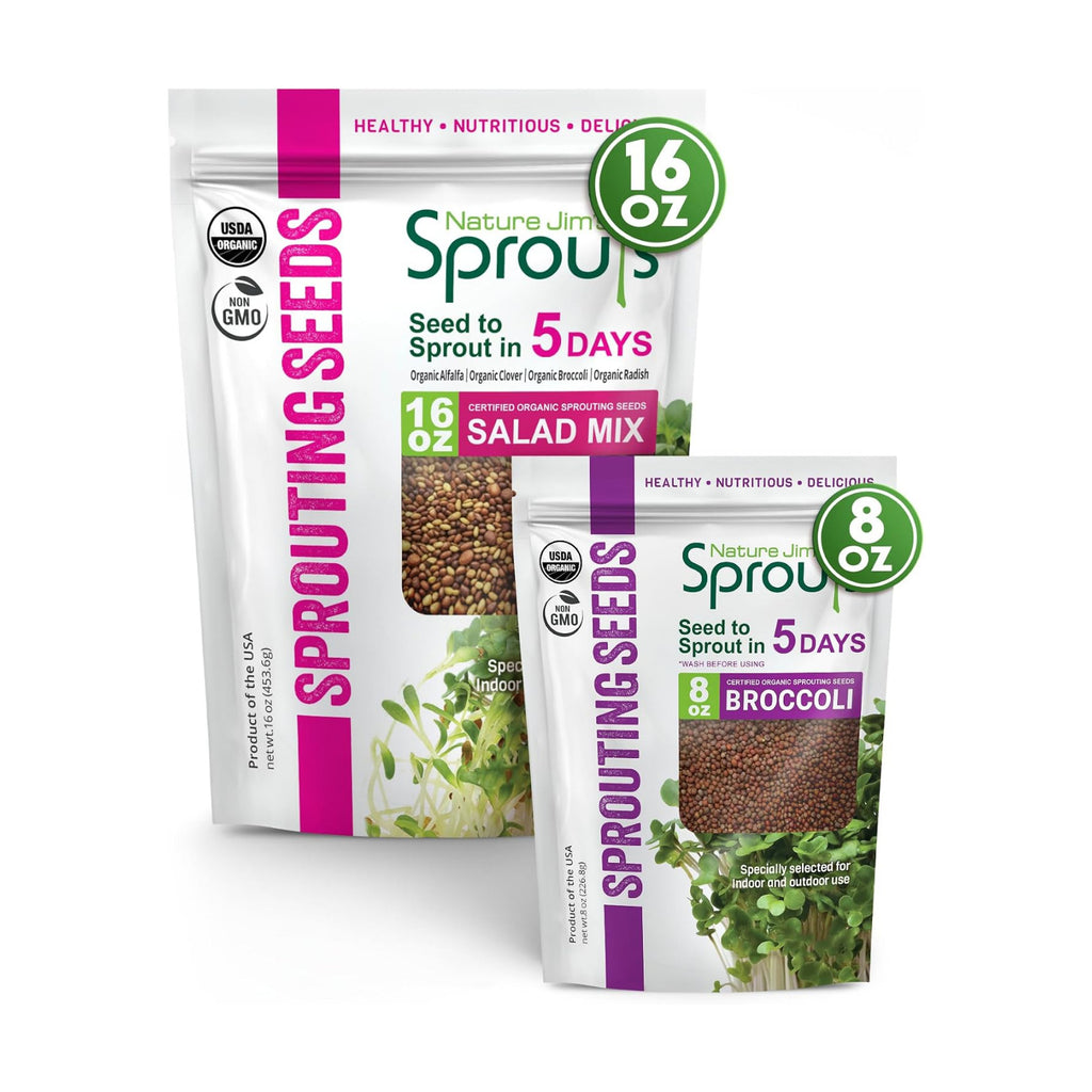 Nature Jims Organic Broccoli Sprout Seeds and Organic Salad Mix Seeds, Microgreens Variety for Healthy Indoor or