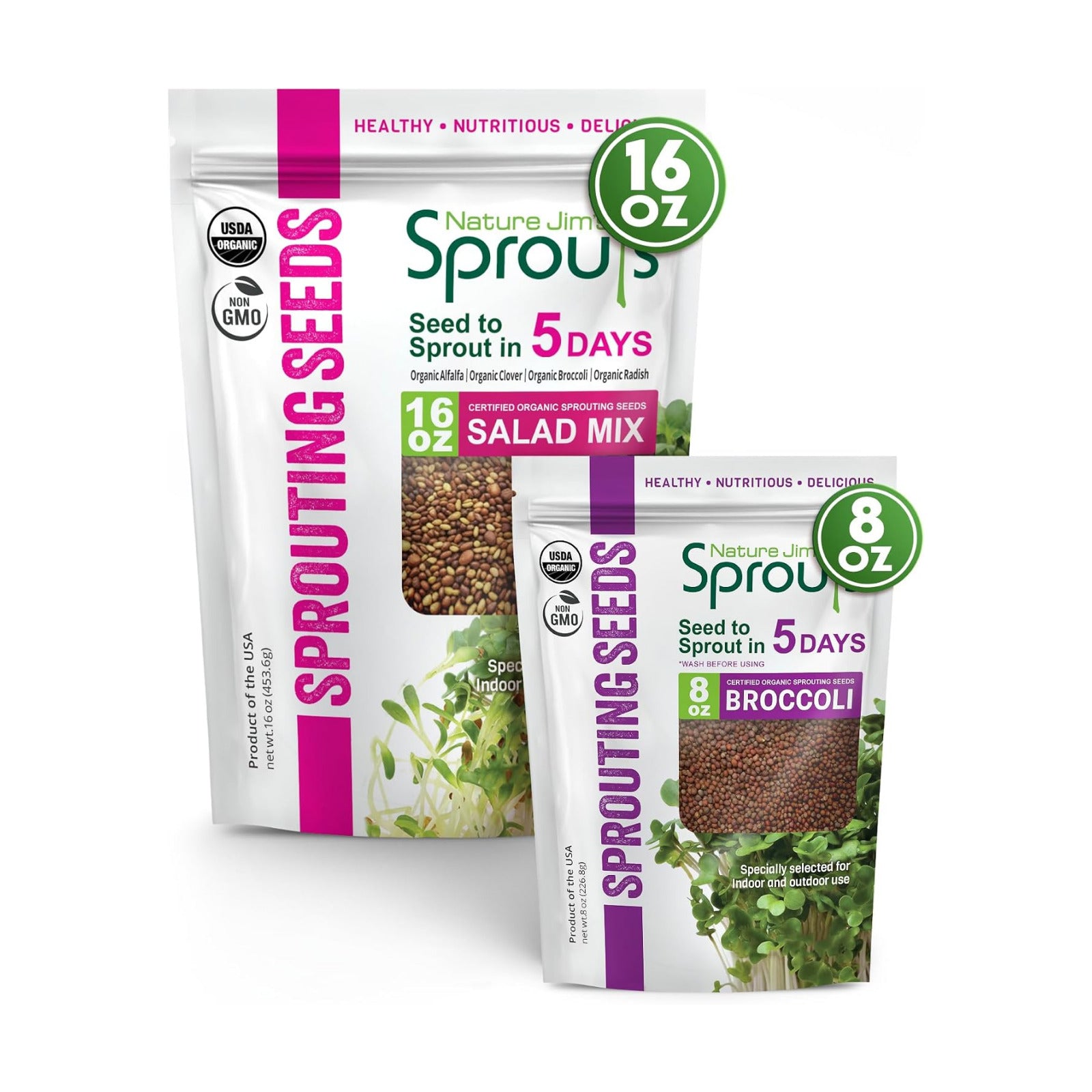 Nature Jims Organic Broccoli Sprout Seeds and Organic Salad Mix Seeds, Microgreens Variety for Healthy Indoor or