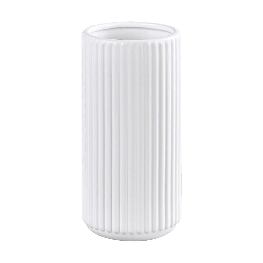 TIMEFOTO White Ceramic Flower Vase for Pampas Grass, 6 inch Small Decorative Centerpiece Ribbed Vase for Dining Table, Office Desktop, Shelf Bookshelf, Mantel, Bathroom, Countertop, Farmhouse, Gift