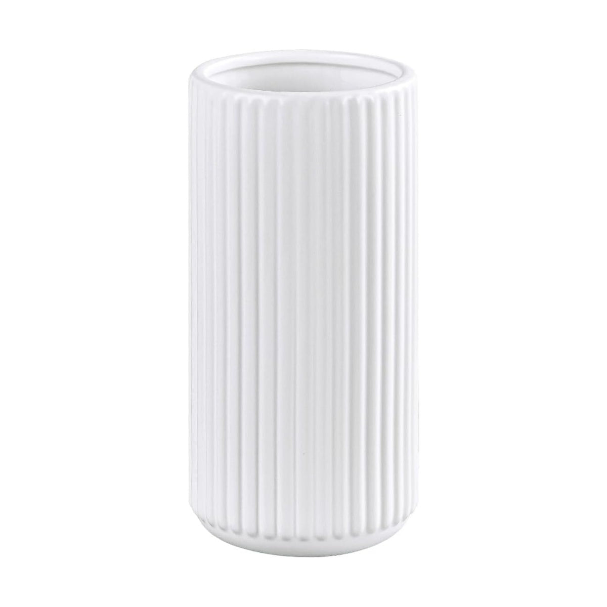 TIMEFOTO White Ceramic Flower Vase for Pampas Grass, 6 inch Small Decorative Centerpiece Ribbed Vase for Dining Table, Office Desktop, Shelf Bookshelf, Mantel, Bathroom, Countertop, Farmhouse, Gift
