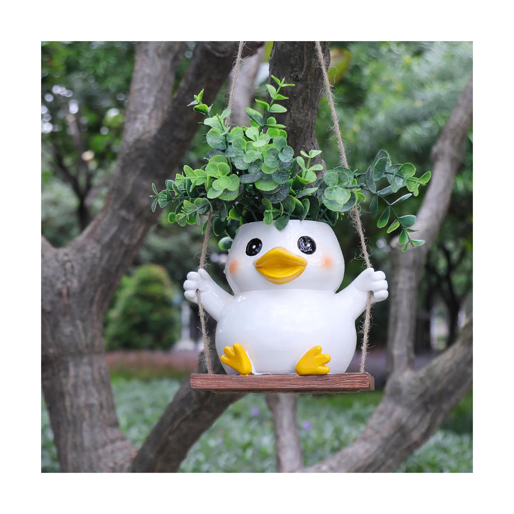 Cute Swing Duck Hanging Planters for Indoor Plants Small Succulent Pots with Drainage Hole Unique Resin Outdoor Plant