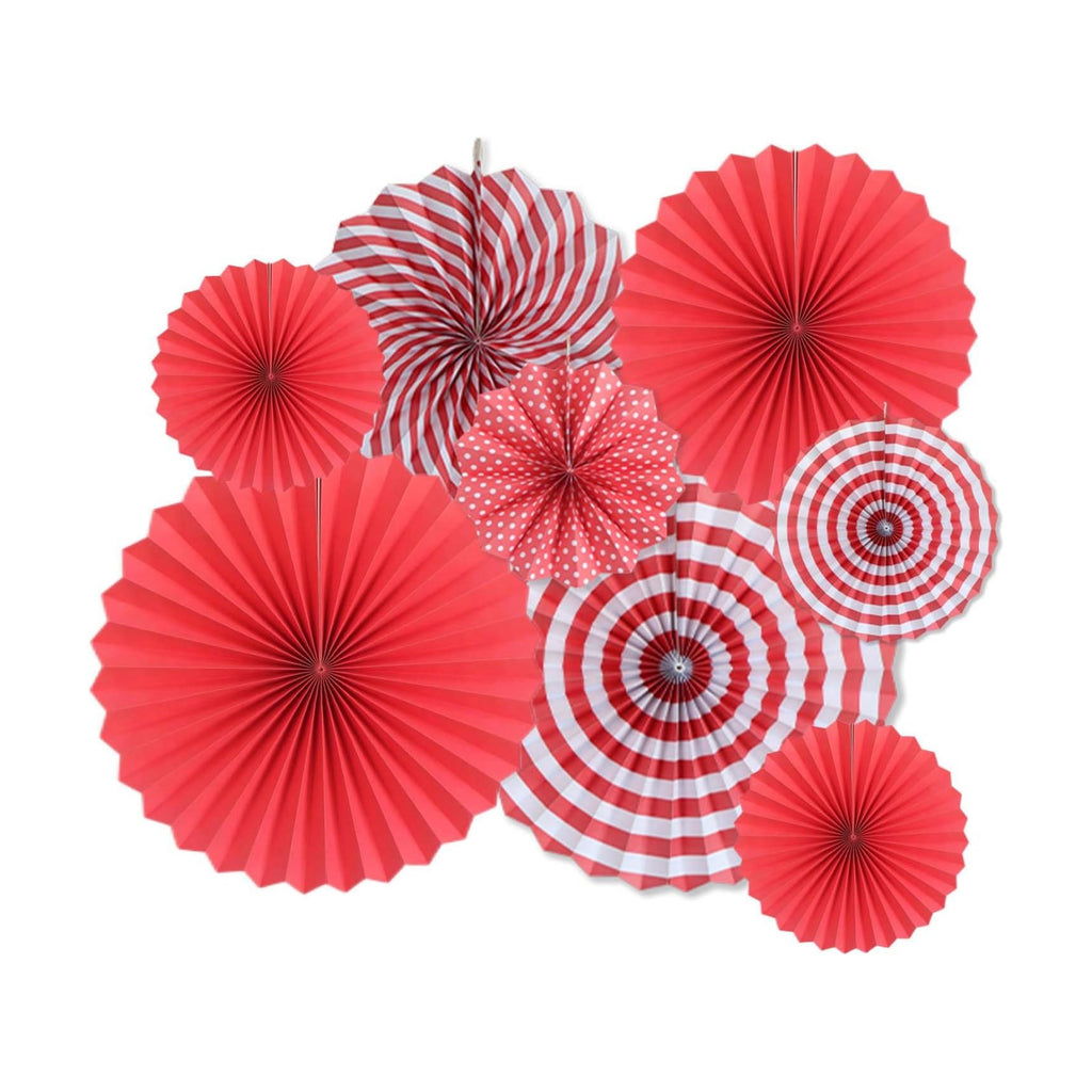 Red Party Deocations Hanging Round Paper Fan Decoration Set 8Pcs