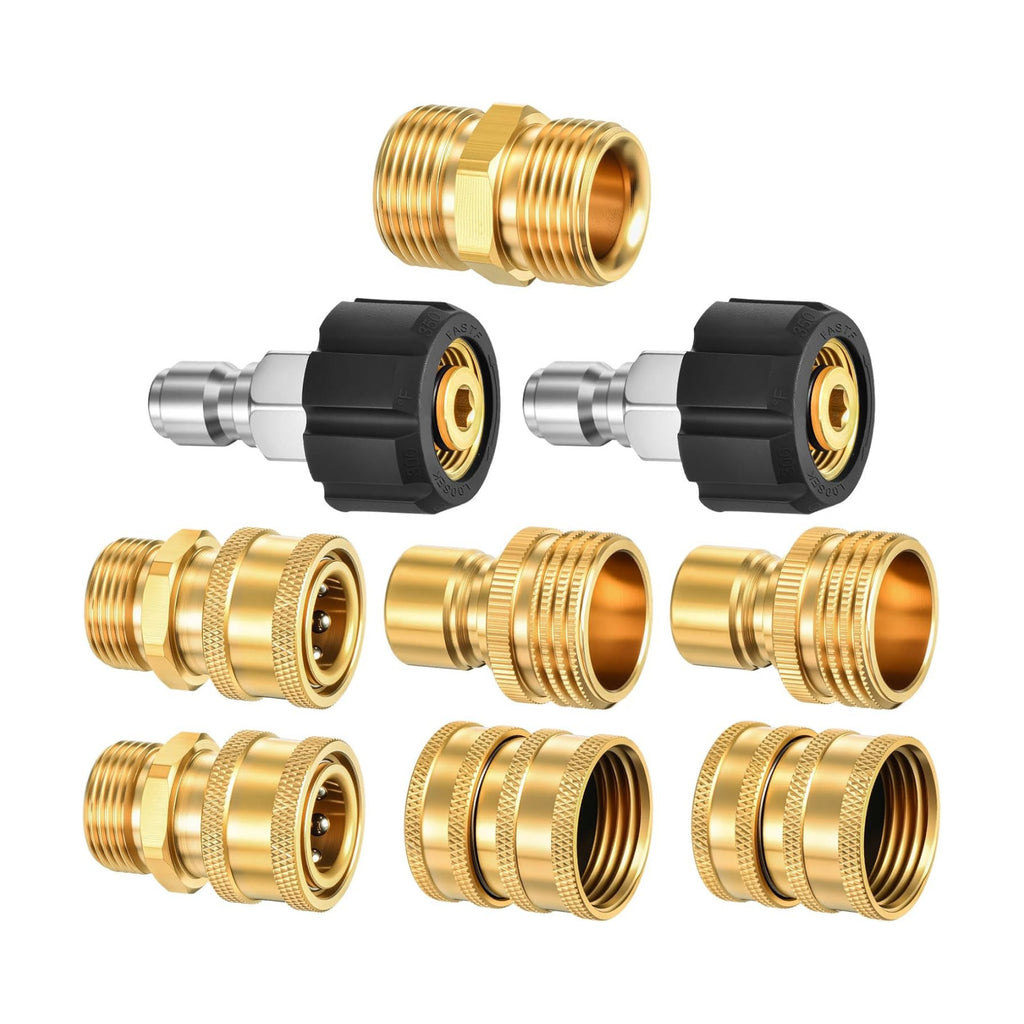 Pressure Washer Adapter Set, 9PCS Brass Quick Disconnect Kit, M22 Swivel to 3/8'' Quick Connect, 3/4" to Quick Release