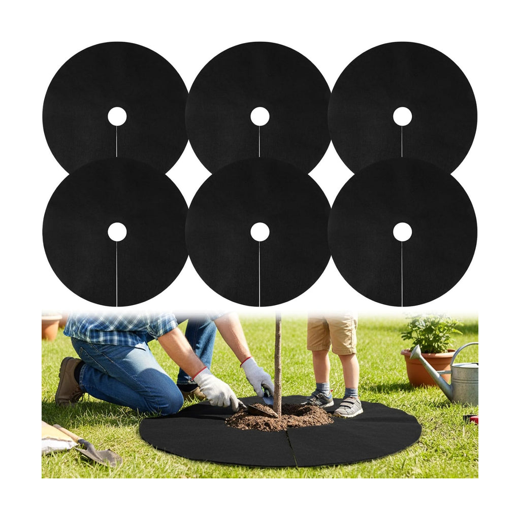 6 Pack 32.3 Inch Non-Woven Tree Mulch Ring,Plant Barrier Mat, Degradable Tree Protector for Invasive Growth Control