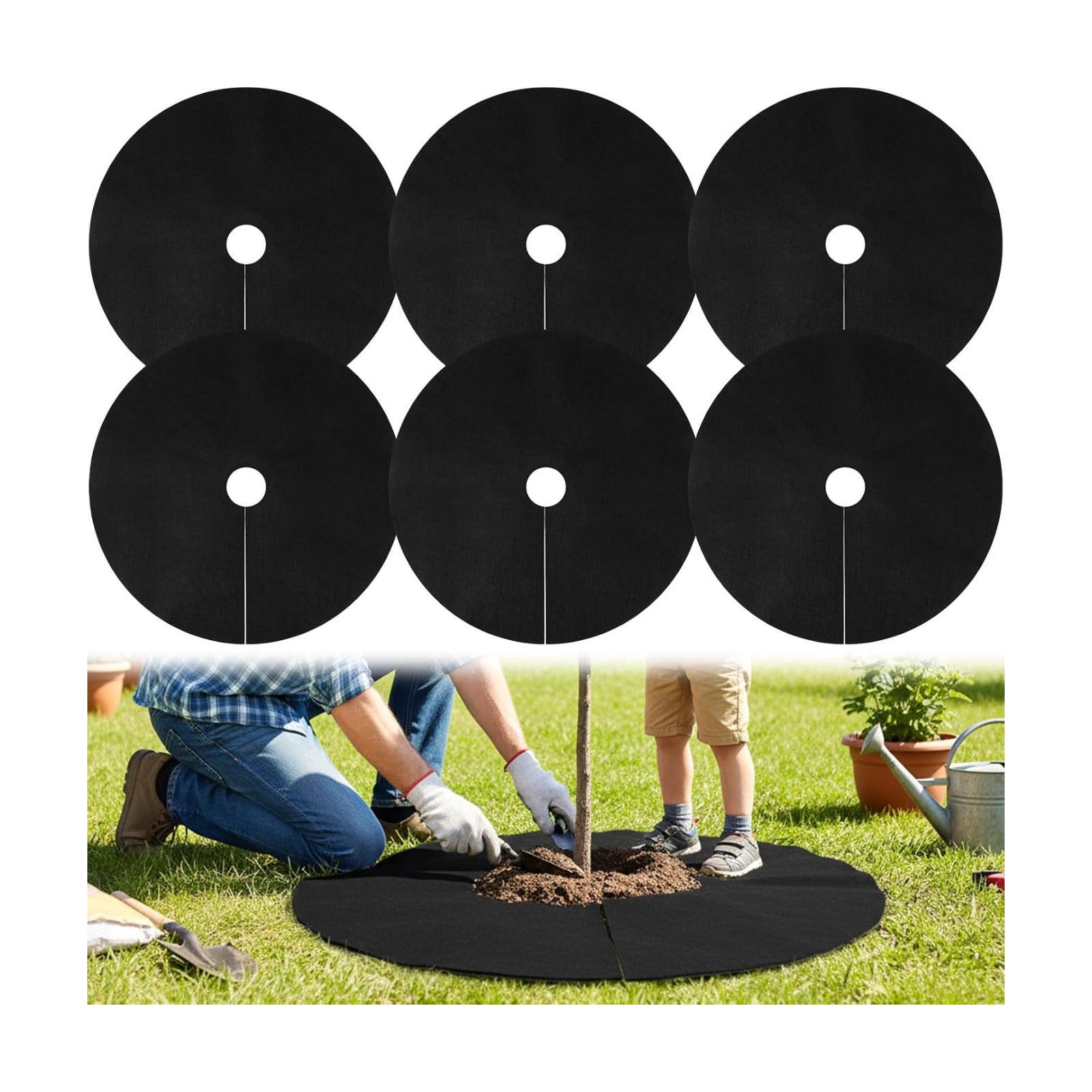 6 Pack 32.3 Inch Non-Woven Tree Mulch Ring,Plant Barrier Mat, Degradable Tree Protector for Invasive Growth Control