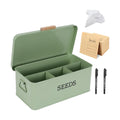 Seed Storage Organizer with 4 Dividers,Metal Seed Saving Box with Lid, Seeds Bin Storage Container Kit with 2 Pens,20