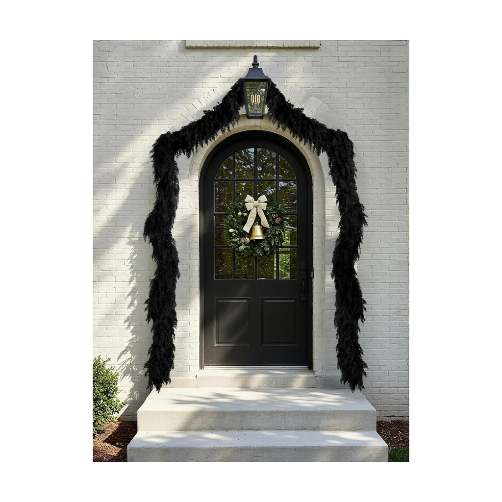 2PCS 9FT Halloween Cedar Garland, Black Real Touch Christmas Decorations
