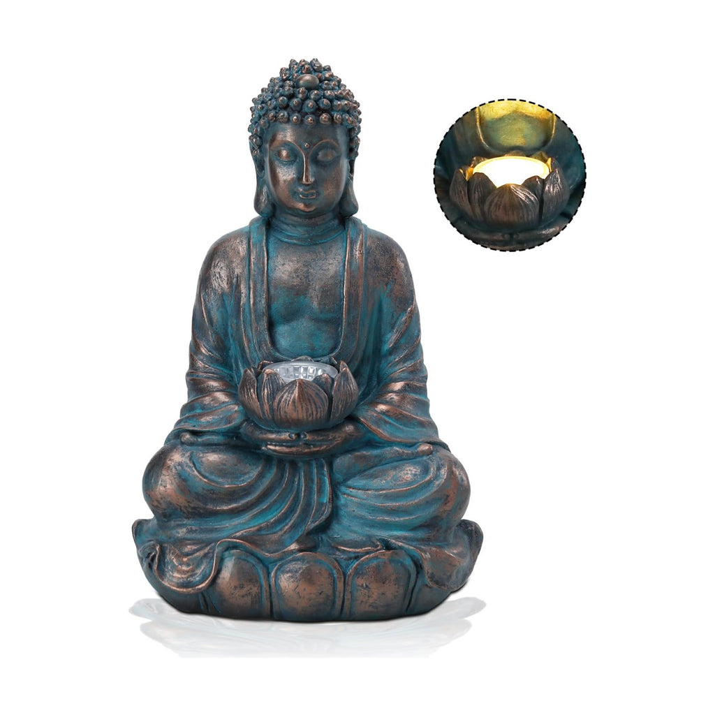 Bshine Buddha Statue Outdoor Solar Light with Lotus Lamp, Zen Garden Decor | Waterproof Buddha Garden Statues with