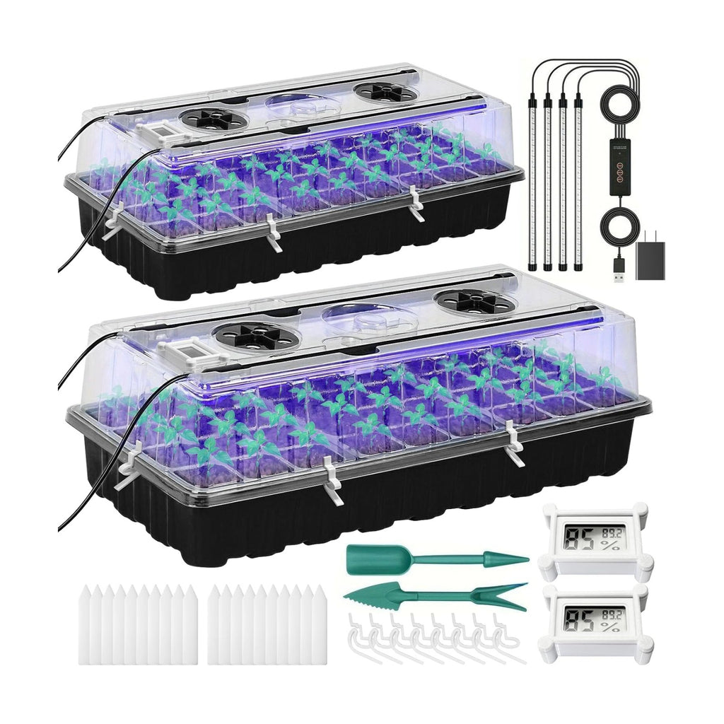 Seed Starter Tray with Grow Light,2 Pack 72 Cells Seed Starter Kit with Humidity Dome, Seed Starting Trays for Indoor