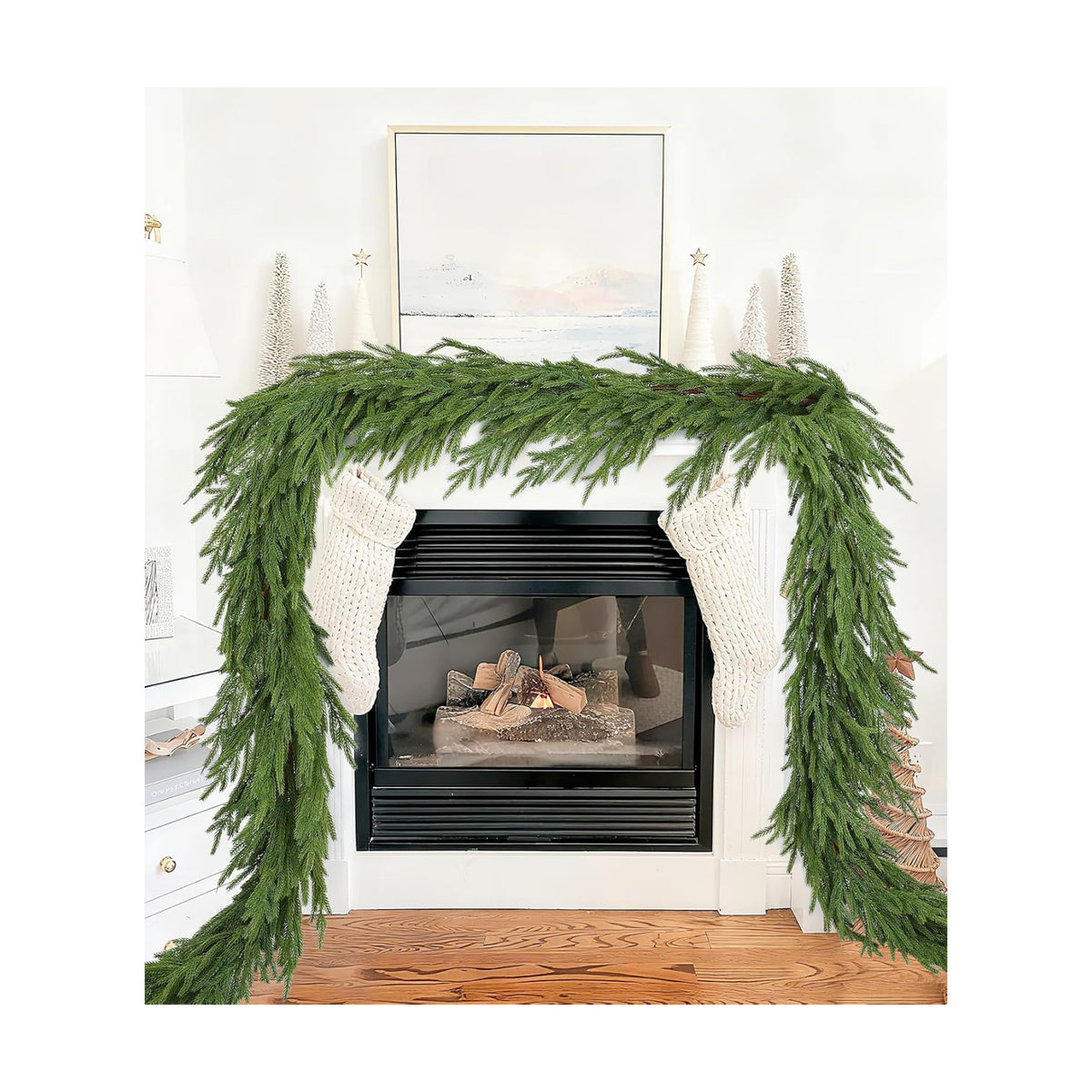 Lvydec Christmas Norfolk Pine Garlands, Real Touch Artificial Pine Garlands Greenery Faux Cedar Garland for Mantle Table Holiday Fireplace Winter Decor (Light Green, 6ft)