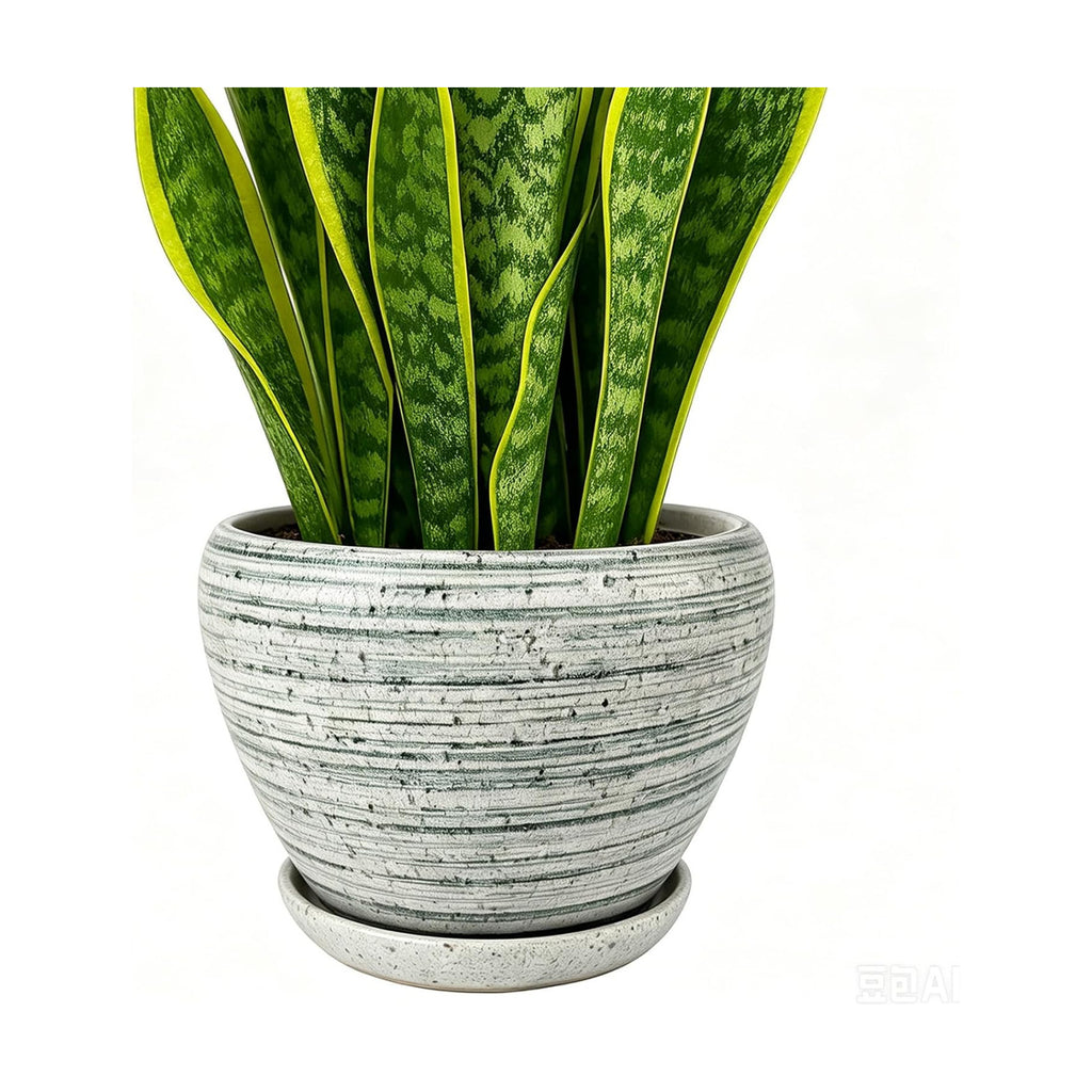 Deep Dream 8 Inch Plant Pots- Ceramic Pots for Plants with Drainage Hole and Saucer, Large Planter Pot for Indoor Plants Outdoor Decor, Brushed Green