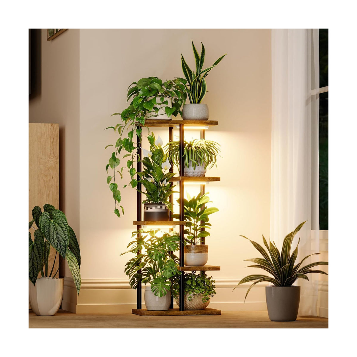 Bamworld Indoor Plant Stand with Grow Light Corner 5Tier