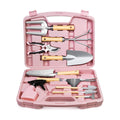 12-Piece Gardening Tools Set with Hard Storage Case, Pink Silver | Heavy-Duty Steel Trowel & Pruner, Floral Print