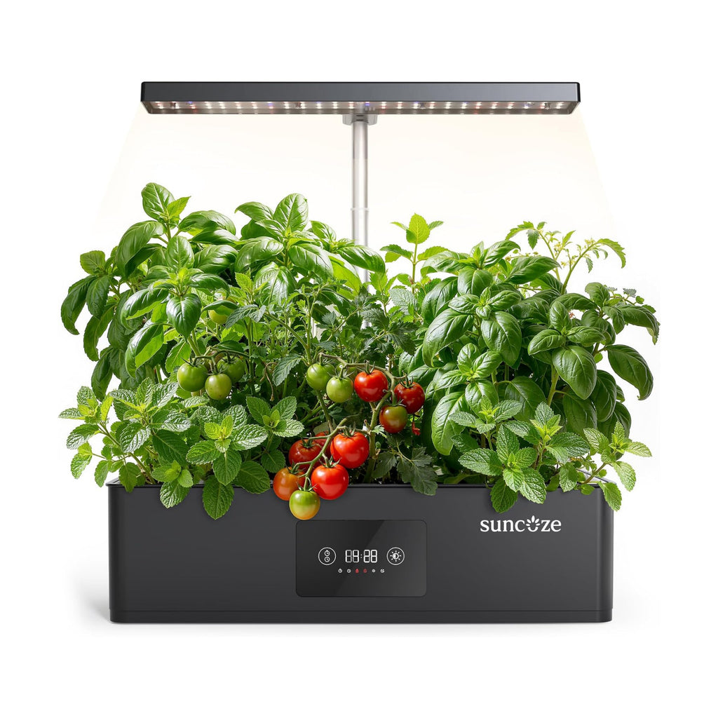 Hydroponics Growing System Kit with 24W Dimmable LED Light, Black | 12 Pods Indoor Herb Garden with Timer & Local Time