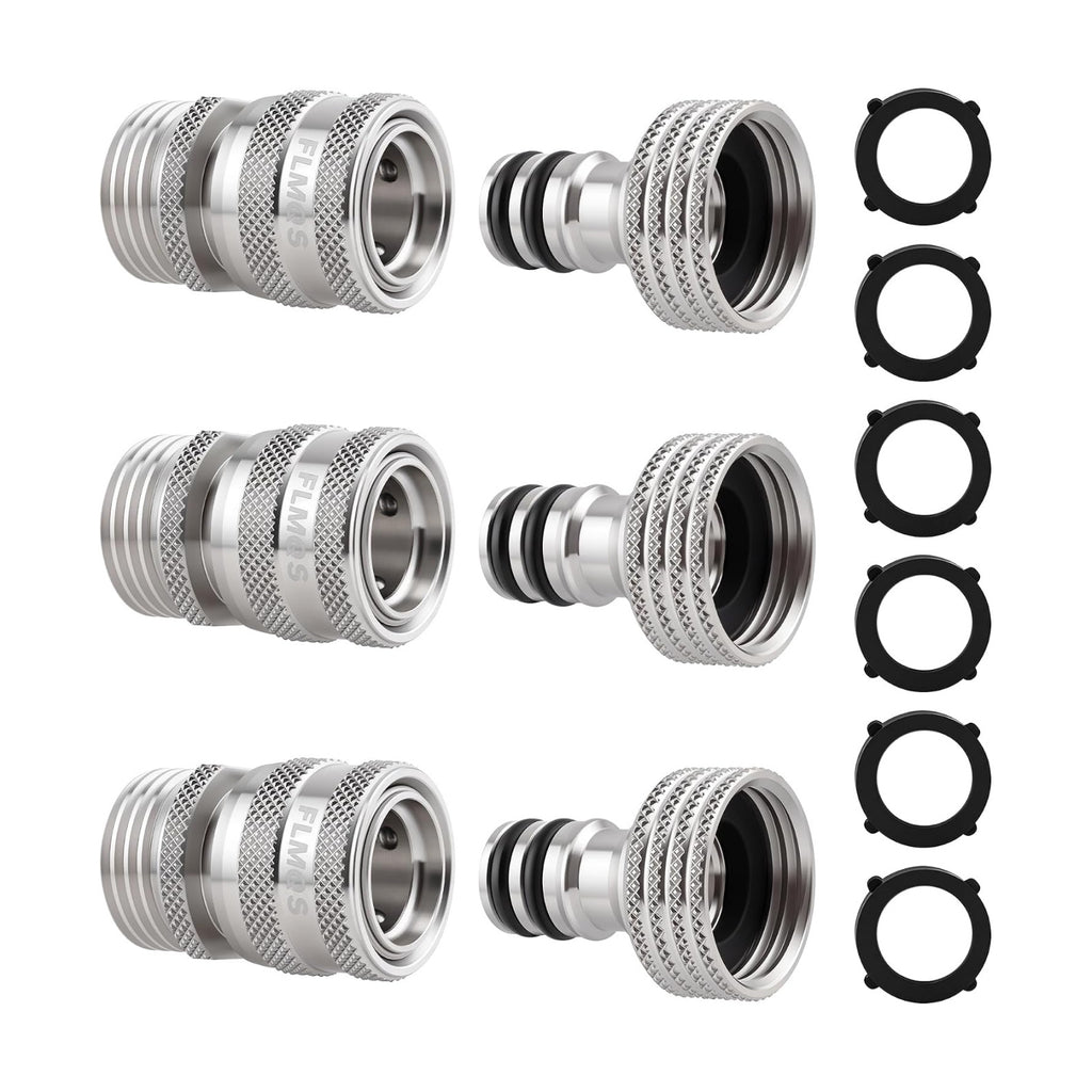 Garden Hose Quick Connector - 3/4" GHT Solid Stainless Steel Water Hose Quick Connect, Leak-Proof Male & Female